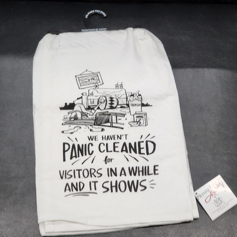 Funny Graphic Kitchen Towel 'We Haven't Panic Cleaned For Vistors'